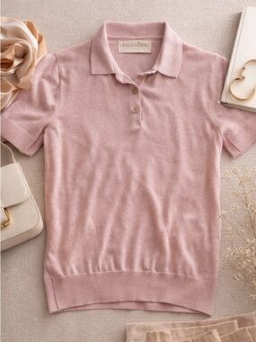 Falconeri Silk Seta Knit Polo Top Pink Short Sleeve Lightweight Italy XS S